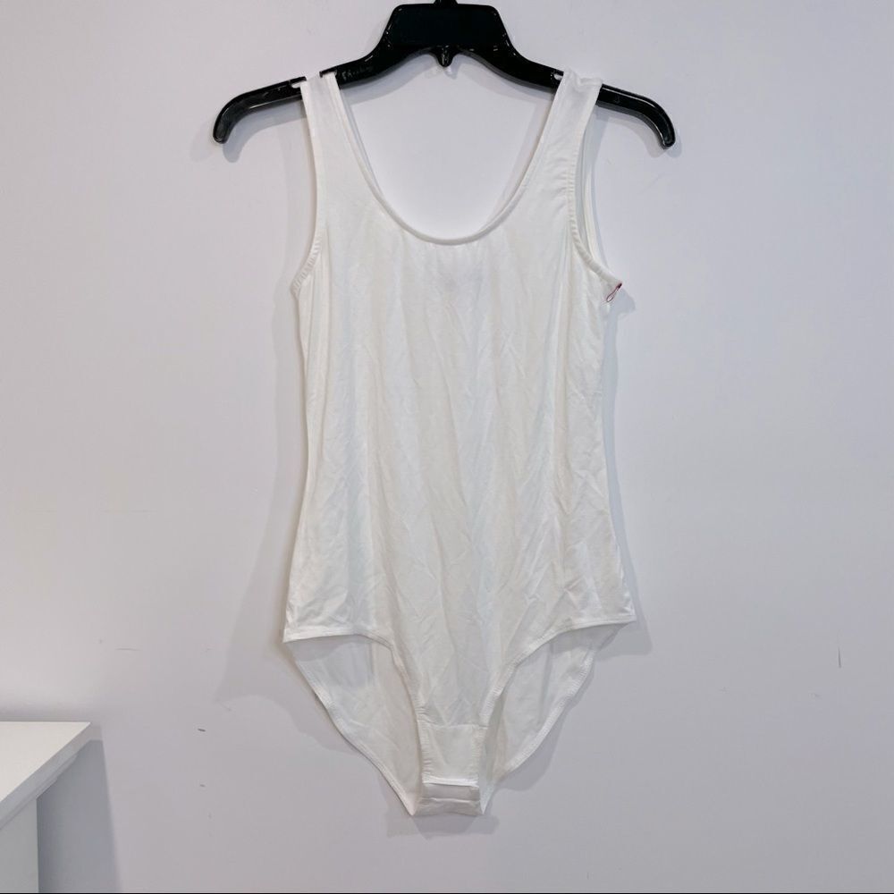 Gibson Basic Solid Soft Stretchy Sleeveless Tank Top Bodysuit Leotard in White